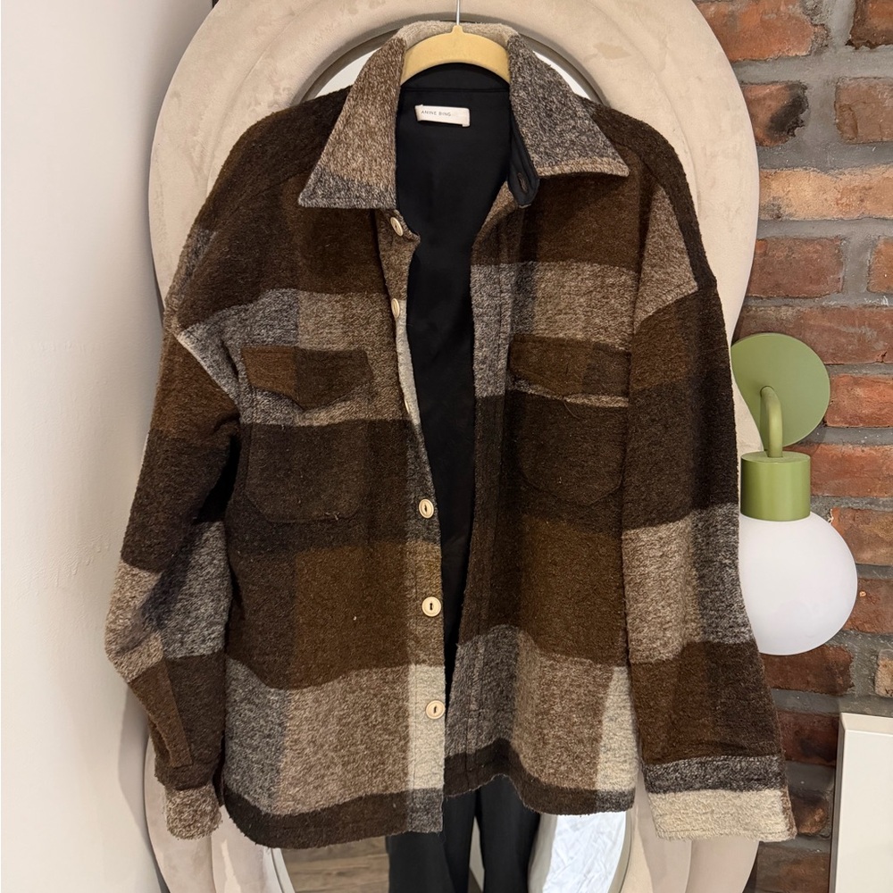 Anine Bing wool plaid shirt jacket